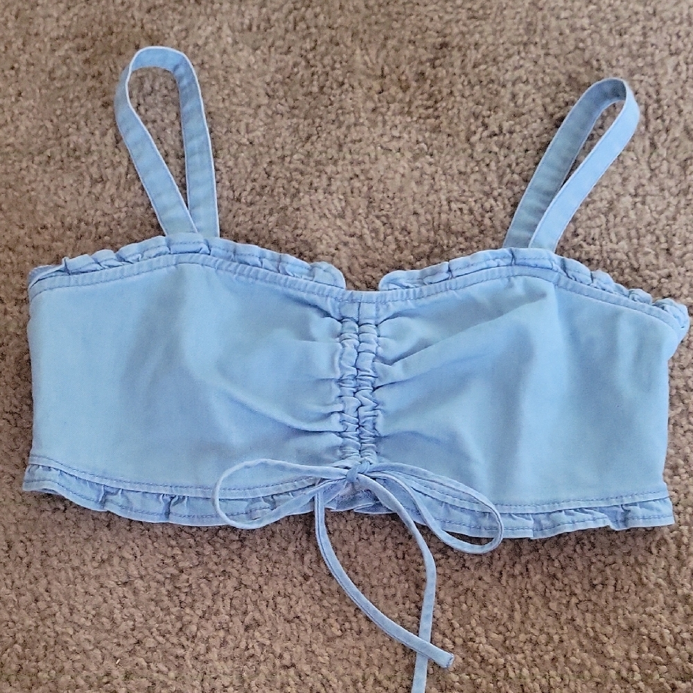 Just G Light Blue Ruched Crop Top